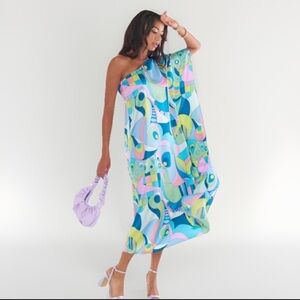 Show Me Your Mumu | Tropez Maxi {Go Go Luxe Satin} One Shoulder Dress M Abstract